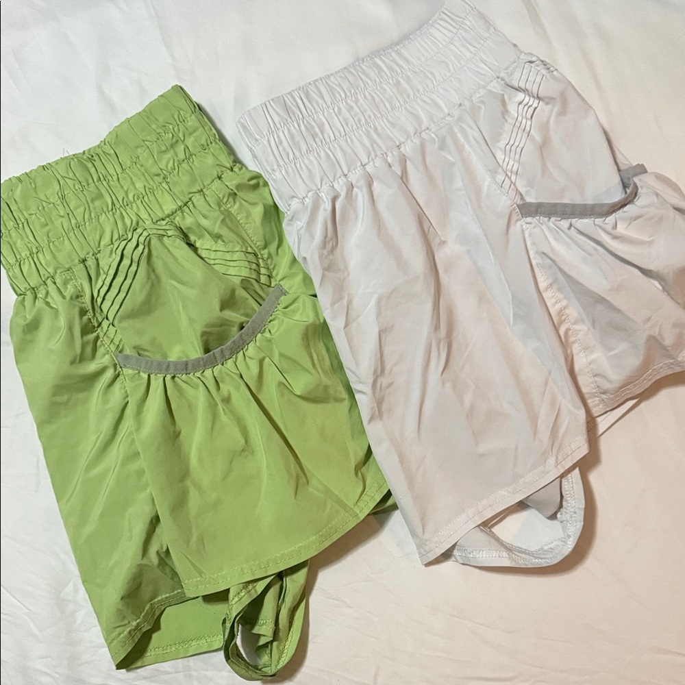 Free People Movement Women's Green and White Shorts